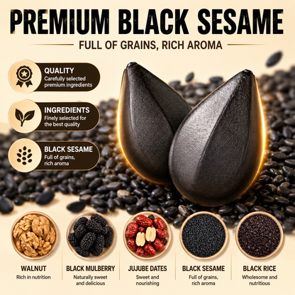 Intangible Heritage 5-Treasure Black Sesame Balls – Nine-Steamed & Nine-Sun-Dried Traditional Craft & Repair Damaged Hair&Promote Sleep-LUN
