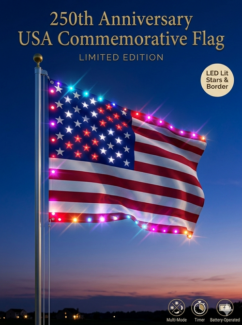 Last Day 49% OFF🔥 🦅 Illuminated 250th Anniversary USA Commemorative Flag - Premium LED Edition (3x5 Ft) -Bestseller-LUN