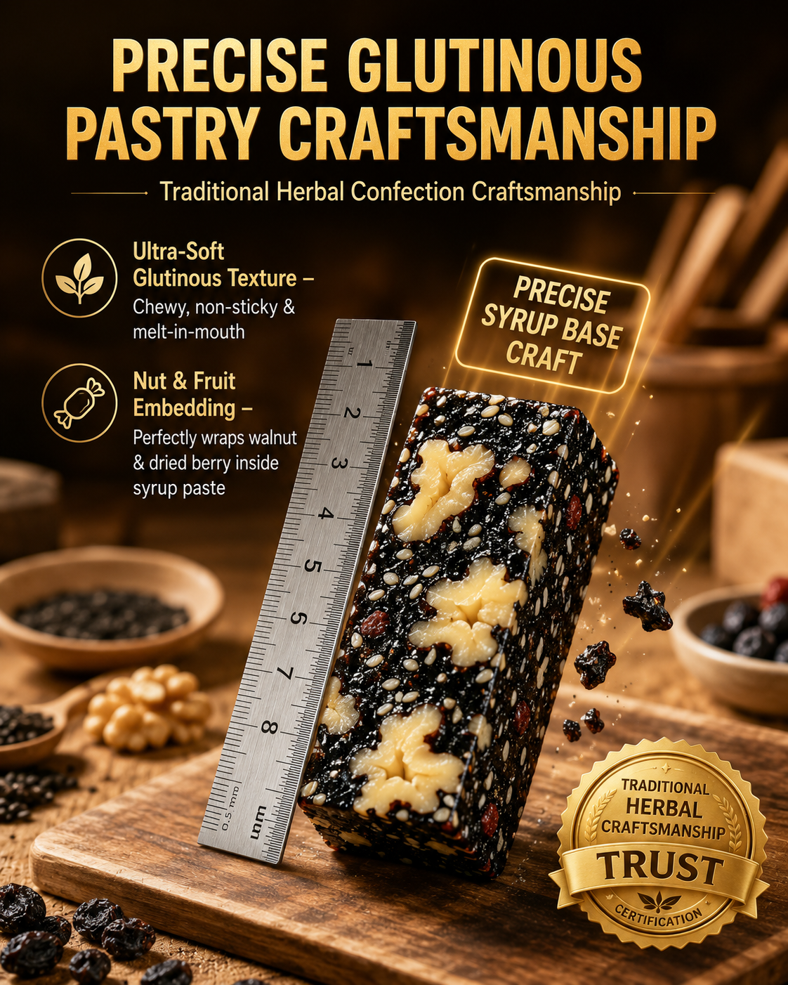 Mulberry Rehmannia & Black Goji Sesame Cake – Soft Herbal Nut Snack, Low Sugar Energy Bar-LUN
