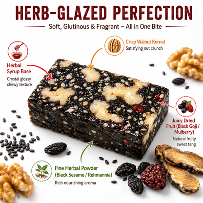 Mulberry Rehmannia & Black Goji Sesame Cake – Soft Herbal Nut Snack, Low Sugar Energy Bar-LUN
