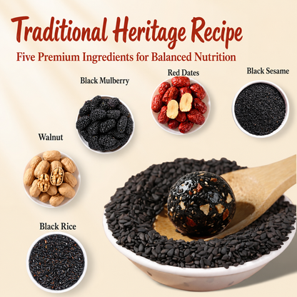 Intangible Heritage 5-Treasure Black Sesame Balls – Nine-Steamed & Nine-Sun-Dried Traditional Craft & Repair Damaged Hair&Promote Sleep-LUN