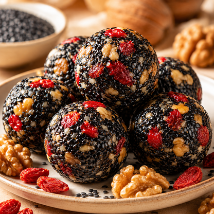 Intangible Heritage 5-Treasure Black Sesame Balls – Nine-Steamed & Nine-Sun-Dried Traditional Craft & Repair Damaged Hair&Promote Sleep-LUN