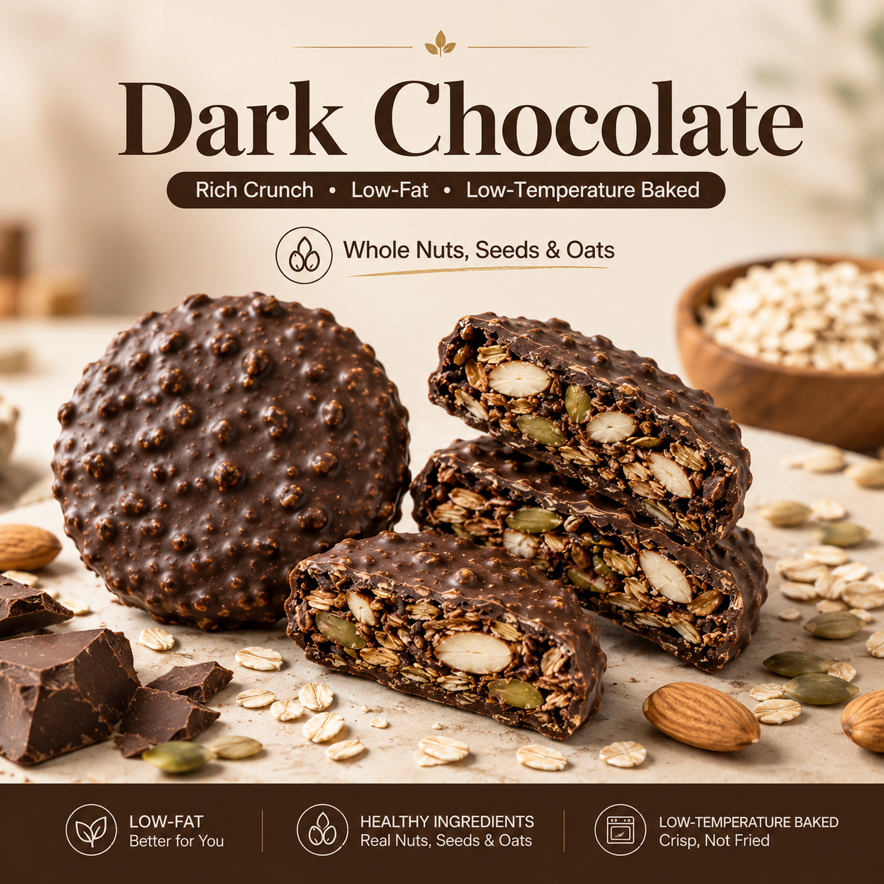 🍫 Nama Chocolate Nut Oat Crisps – Low-Fat Crunchy Snack with Whole Nuts & Oats 🌾-LUN