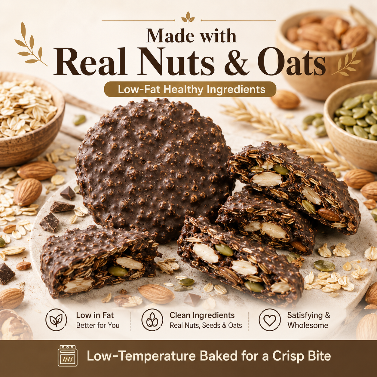 🍫 Nama Chocolate Nut Oat Crisps – Low-Fat Crunchy Snack with Whole Nuts & Oats 🌾-LUN