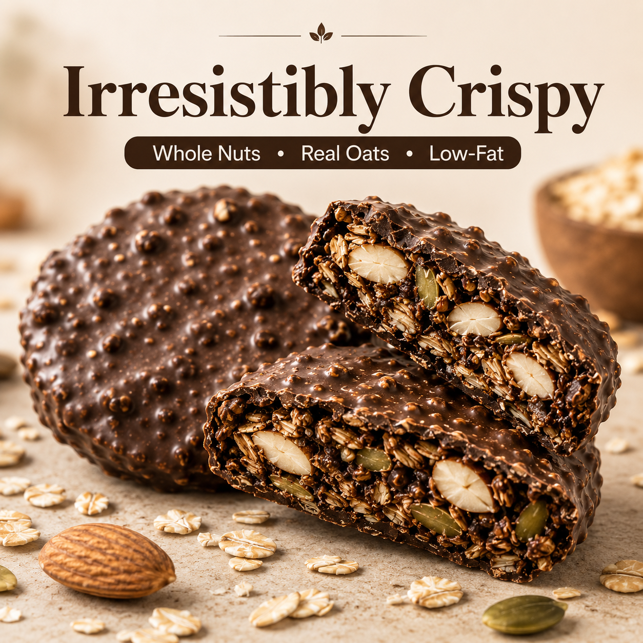 🍫 Nama Chocolate Nut Oat Crisps – Low-Fat Crunchy Snack with Whole Nuts & Oats 🌾-LUN