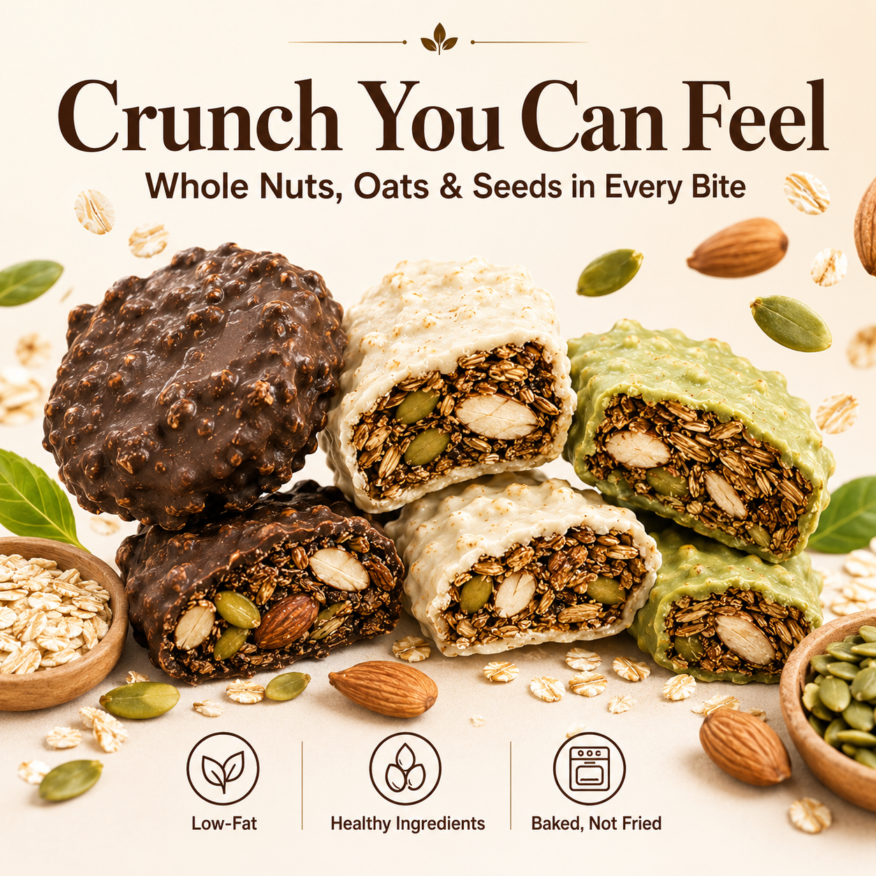 🍫 Nama Chocolate Nut Oat Crisps – Low-Fat Crunchy Snack with Whole Nuts & Oats 🌾-LUN
