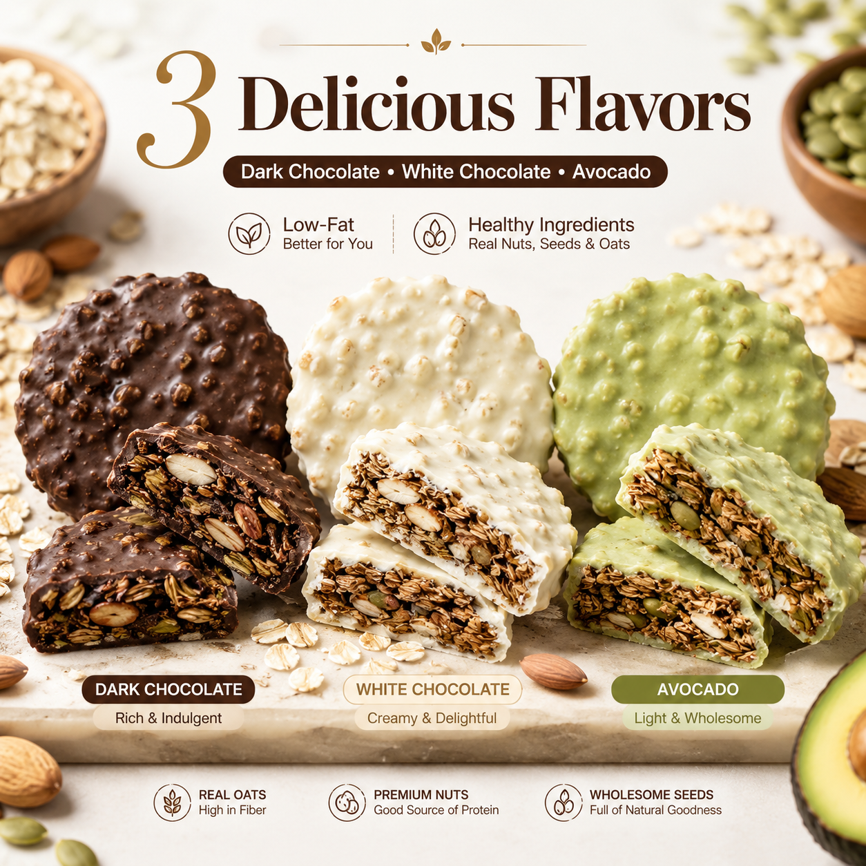 🍫 Nama Chocolate Nut Oat Crisps – Low-Fat Crunchy Snack with Whole Nuts & Oats 🌾-LUN