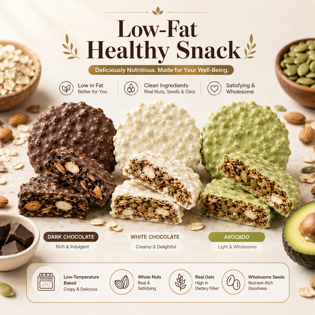 🍫 Nama Chocolate Nut Oat Crisps – Low-Fat Crunchy Snack with Whole Nuts & Oats 🌾-LUN