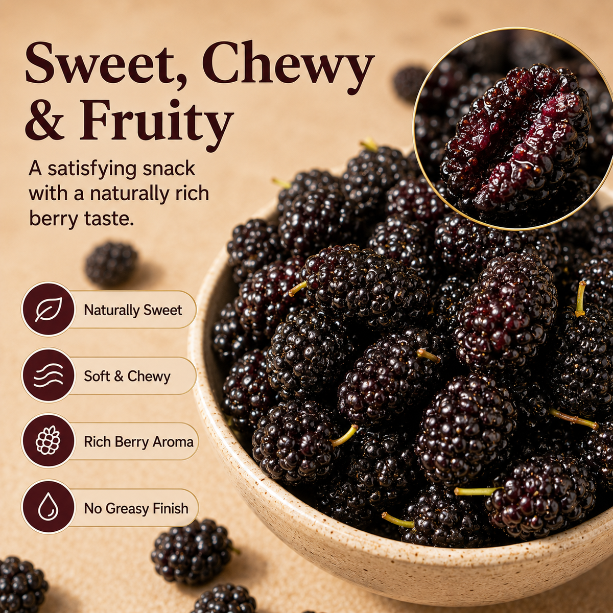 Dried Mulberries – Nourish Liver & Kidney, Darken Hair, Perfect for Night Owls-LUN